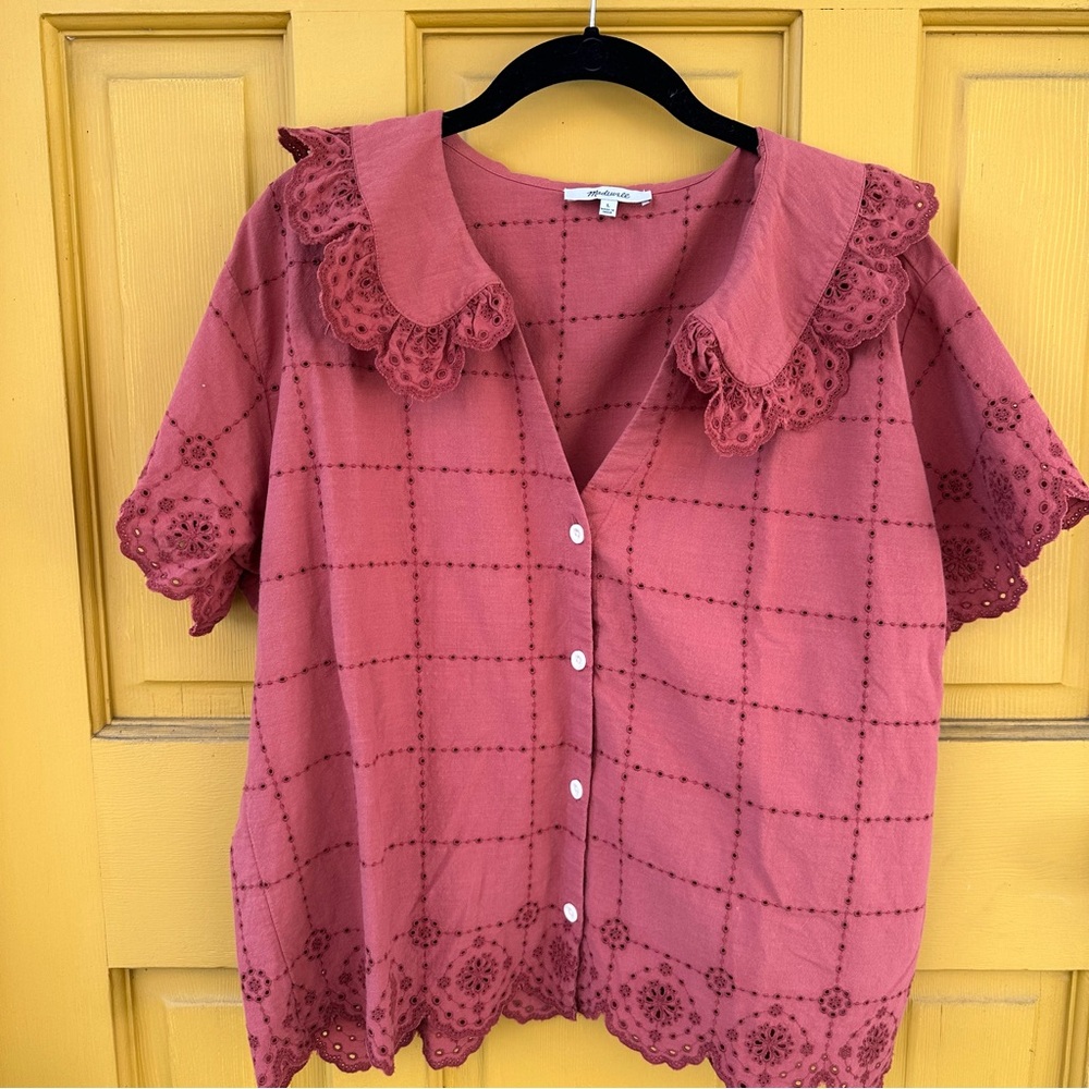 Madewell Terracotta Eyelit Button Down with Peter Pan Collar